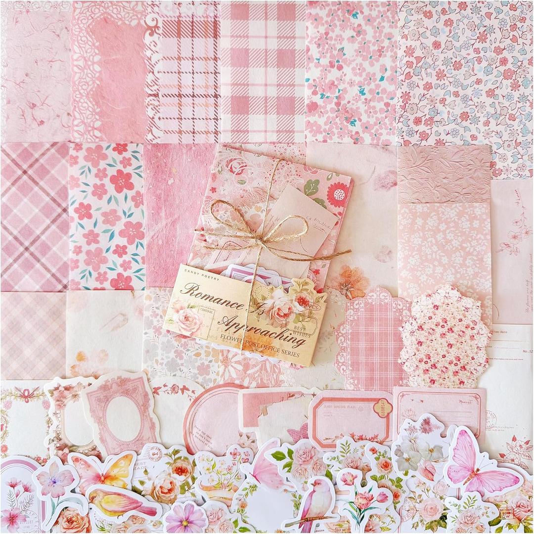 Doraking 100pcs Vintage Floral Scrapbook Paper Journaling Stickers Assorted Set, Material Paper Memo Junk Journal Supplies for Bullet Journaling Retro Crafts Planner Collage Card Album