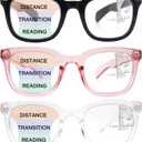 3 Pack Progressive Multifocal Reading Glasses For Women,Rectangle Frame + Wide-curved Temples With Spring Hinge