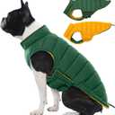 Lelepet Reversible Dog Coat Waterproof Dog Jacket Windproof Puffer Vest for Winter Warm Lightweight Coats for Small Dogs Adjustbale Hook & Loop Pet Apparel with Leash Hole, Pug, Green, M