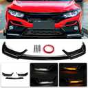 Front Bumper Lip W/Light Compatible with 2017-2021 Honda Civic Hatchback & Si, Air Dam Spoiler Splitter with LED Daytime Running Lights Fit for 2017 2018 2019 2020 2021 (Glossy Black)