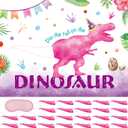WERNNSAI Pin The Tail on The Dinosaur Game  Girl Dinosaur Party Decorations, 28" x 21" Dino Birthday Games for Kids, Includes Poster, Blindfold, 24 Pink Tails, 20 Dot Stickers