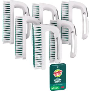 Scotch-Brite Small Utility Brush, Long Lasting Dish Brush with Handle for Scrubbing Cookware, Hands, Tile, Grout, Cutting Boards, and Utensils without Scratching, Antimicrobial, and Rinses Clean