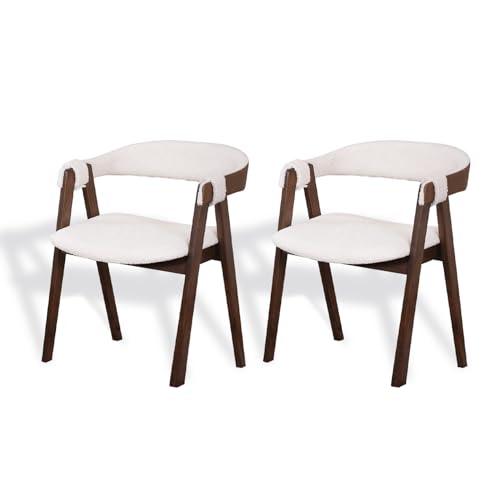Amazon.com - CONSDAN Dining Chairs Set of 2, Solid Wood Frame, Sturdy Construction, Ergonomic Design, Plush Faux Sherpa Cushions, Faux Leather Covered Back - Tables