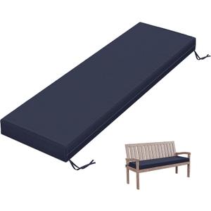 Outdoor Bench Cushion 60 X 18 X 3.5 Inch Thick Waterproof Patio Furniture Cushions, Patio Porch Swing Replacement Seat Pad with Tie Straps and Anti-Slip, for Backyard Garden, Navy Blue