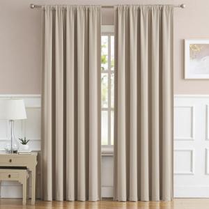DUALIFE Taupe Room Darkening Curtains Short 2 Panels Set 45 Inch Length Light Coffee Cafe Curtains & Drapes for Bedroom 52 by 45 Inch Back Tab Loop Pocket