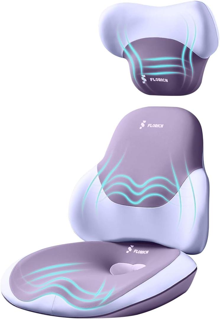 FLORICH Seat Cushion and Lumbar Support Pillow for Office Chair Car Neck Headrest Pillow Memory Foam Seat Pads Pressure Relief Back Cushion and Carseat Pads(Purple) (3 piece)