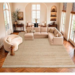 9x12 feet Jute & Wool Mini Check Area Rug with 4-Inch Border Handwoven mini Check Pattern – Living Room, Dining & Bedroom Rug, Neutral Indoor Natural Farmhouse Décor (9' x 12')