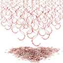 Konsait Rose Gold Foil Hanging Swirls Decorations (30 Counts) Rose Gold Star Table Confetti(15g) for Wedding Bridal Shower Engagement Birthday Party Favor Supplies Decoration Home Table Decor