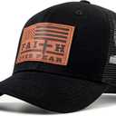Christian US Flag Hat for Men Women, Faith Over Fear Cross Hat, Jesus USA Flag Leather Patch Adjustable Baseball Cap