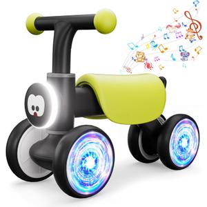 Colorful Glow Wheel Toddler Balance Bike,Baby Toys for 1 Year Old Boy Girls,12-24 Months Baby Balance Bike with Soft Music Cute Animal Sound,1st Birthday Gifts (Black)