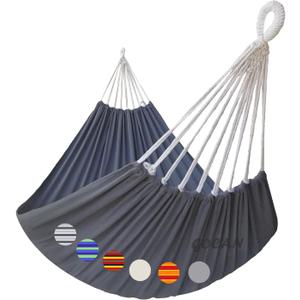 Hammock Outdoor 2 People 220x150cm Total Length 330cm Load 300kg Canvas Cotton Hammock for Garden Indoor Children Balcony Dark Gray, XXL