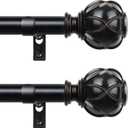 Black Curtain Rods 2 Pack, HOTOZON Curtain Rods for window 32 to 58 Inch, New Splicing Window Rods for Windows, 3/4 Inch Single Drapery Rod with Netted Finials