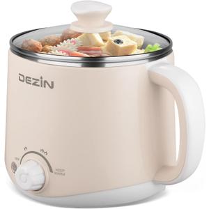Dezin Electric Pot, 1.6L Ramen Cooker, Hot Pot Electric Stainless Steel, Multifunctional Cooker for Egg, Pasta, Soup, Porridge, Oatmeal with Temperature Control and Keep Warm Function (1.7 Quarts, Beige)