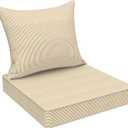DYTXIII Outdoor Deep Seat Cushion Set, Water Repellent 22"x22" Patio Thick Cushions Replacement with Seat & Back Pillow for Patio Sofa, Wicker Chair, Couch - Stripe Beige, 22"x22"x4"