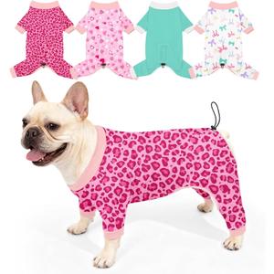 Bienbee Dog Pajamas, 4 Pack Dog Recovery Suit Shedding Suit Cute Soft Puppy Clothes Dogs Pjs Onesies Jammies Adjustable Breathable & Stretchy Clothes for Large Dogs Girl Boy Puppy-L