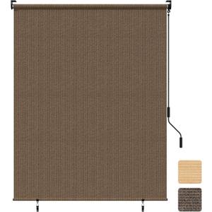 Grandekor Outdoor Roller Shade,6' W x 6' H,Patio Roll Up Shade Cordless,Outdoor Privacy Screen with 220GSM HDPE Aluminum,Wand Operation,Exterior Roller Shade Cloth for Porch Gazebo Backyard, Mocha