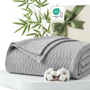 Bedsure Cooling Blanket of Rayon Derived from Bamboo - Lightweight Breathable Cotton Blankets Queen Size for Hot Sleepers, Luxury Throws for Bed, Couch and Sofa, Grey, 90x90 Inches