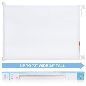 PRObebi Retractable Dog Gate - 34" Tall, Extends to 72" Wide, Safety Gate for Indoor/Outdoor/Stairs/Doorways/Deck/Banisters