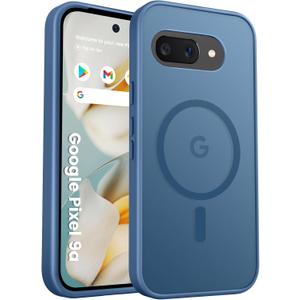 for Google Pixel 9A Phone Case, Compatible with Magnetic, Military Grade Drop Protection Translucent Matte Shockproof Anti-Scratch/Anti-Fingerprint Case for Google Pixel 9A (Dark Blue)