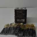 Trendables 100 Pack Disposable Silverware Set - Silver Cutlery Dinnerware - Includes 40 Plastic Forks, Spoons, Knives - Black & Gold Plastic Silverware Party Set