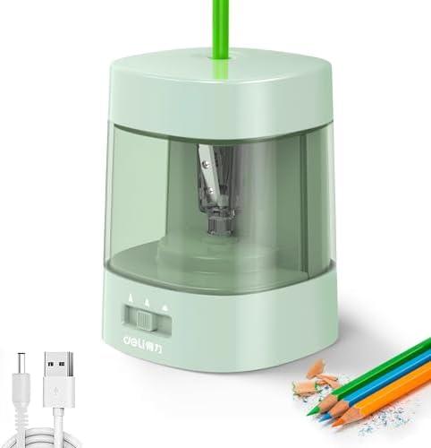 Deli Electric Pencil Sharpener, Automatic Pencil Sharpeners for No.2 Pencils Colored Pencils, USB & Battery Operated Pencil Sharpener for Kids, School, Home, Office, Classroom, Green
