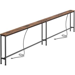 SUPERJARE 106.3 Inch Sofa Table with 2 Power Outlets and USB-C Ports, 5.9 Inch Narrow Console Table, Long Entryway Hallway Couch Table Behind Sofa, Small Spaces, Living Room, Rustic Brown
