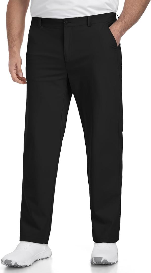 Big and Tall Mens Golf Pants 30 Inseam Stretch Work Dress Slacks Lightweight Casual Trousers with Pockets (Black, L) 54x30 