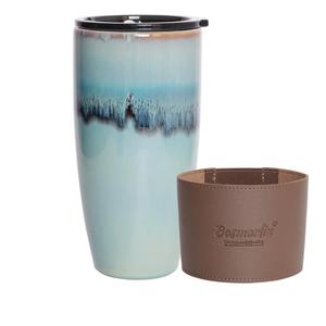 Bosmarlin Ceramic Trave Coffeel Mug with Lid, 21 oz, Portable Coffee Cup for Car Cup Holder, Microwave and Dishwasher Safe, Reactive Glaze Blue