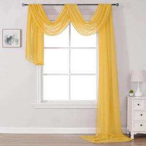 DONREN 216 Inches Long Window Scarf - Luxury Soft Semi Sheer Scarf Valance for Wedding (1 Panel, Amber Yellow)