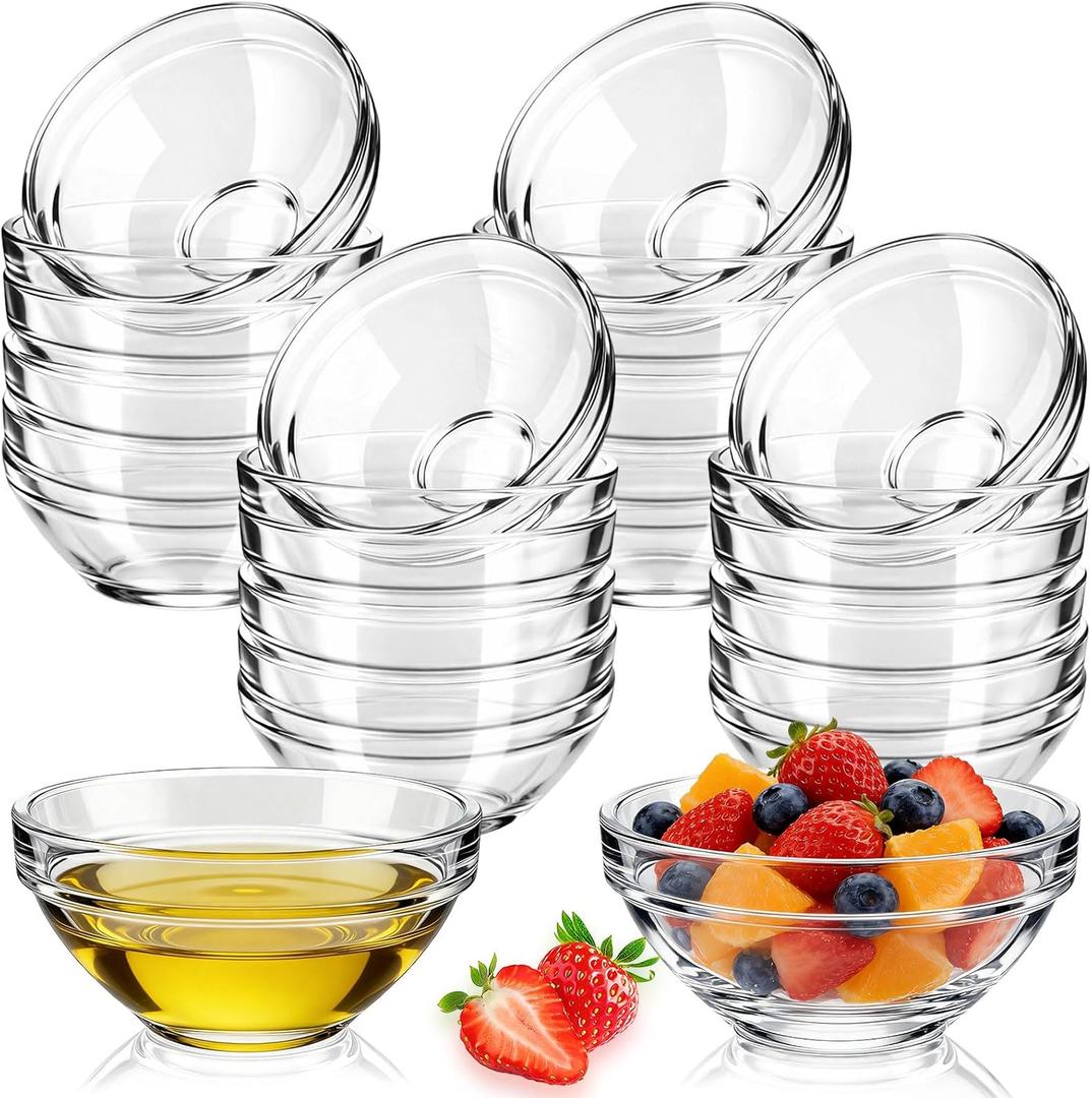 Zhehao 20 Pcs 3 Inch Small Glass Bowls 2.5oz Mini Prep Dipping Bowls Stackable Sauce & Condiment Cups Ingredient Containers for Kitchen Snacks, Spices, Meal Prep