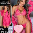 Avidlove Women Sexy Lingerie Set 3 Piece Mesh Kimono Robe with Bra and Panty Sheer Sleepwear (Pink, XL)