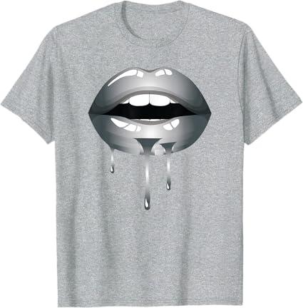 Silver Dripping Lips T-Shirt, Color: Heather Grey, 3XL