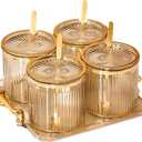 Acrylic Condiment Spice Jars,Condiment Spice Box With Lids and Spoons and Tray,Clear Plastic Condiment Canisters,Seasoning Box 4 Pack,Seasoning Box Set for Kitchen to Storage Salt,Paprika,Sugar