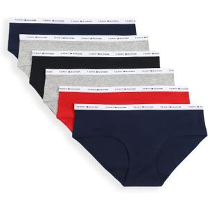 Tommy Hilfiger Women's Cotton Logo Hipster Underwear 6-Pack, Navy/Red/Grey/Black/Grey/Navy, Medium (S)