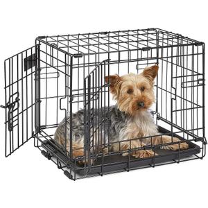 MidWest Homes for Pets Newly Enhanced Single & Double Door iCrate Dog Crate, Includes Leak-Proof Pan, Floor Protecting Feet, Divider Panel & New Patented Features (18.6"L x 12.0"W x 14.0"H, Black)