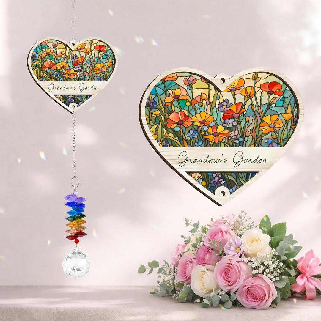 Suncatcher Ornament - Grandma's Garden Birthday Gift for Grandma - Unique Hanging Decor Item for Grandmother - Crystal Suncatcher Ornament for Window Rainbow Maker