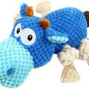 IOKHEIRA Dog Plush Toy for Large Aggressive Chewers,Indestructible Dog Squeaky Toys,Stuffed Animals Toys with Cotton Material and Crinkle Paper,Durable Chewing Toys (Royal Blue, Cattle)