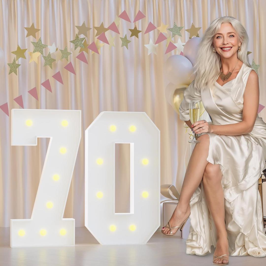 70th Birthday Decorations Marquee Numbers, 2.3FT Large Light up Number 70 for Birthday Decorations, Number 70 Light up Numbers for Party Anniversary Decor Sign