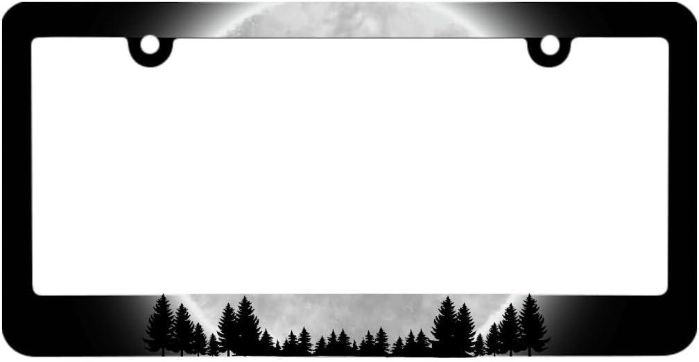 6 x Full Moon Forest License Plate Frame with 2 Holes and Screws - Funny License Plate Frames Decorative - Cars for US Standard Frame for Front and Rear - Metal Plate Frame with Screws 6x12.25 inch
