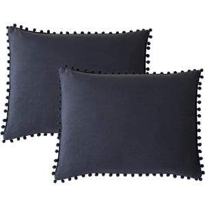Navy Blue Pom Poms Pillowcases, Dark Blue Pillowcases Set of 2, 100% Soft Washed Microfiber, Soft Navy Pillow Shams King Size, 2 Pack (King, Navy Blue)