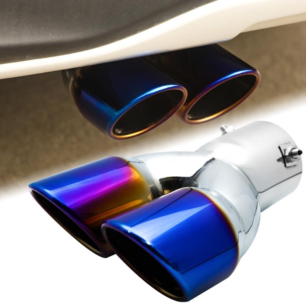 Exhaust Tip, Stainless Steel Exhaust Muffler, 3 Inch Intake, Universal Car Exhaust Ends Blue (Straight, Silver White & Blue)