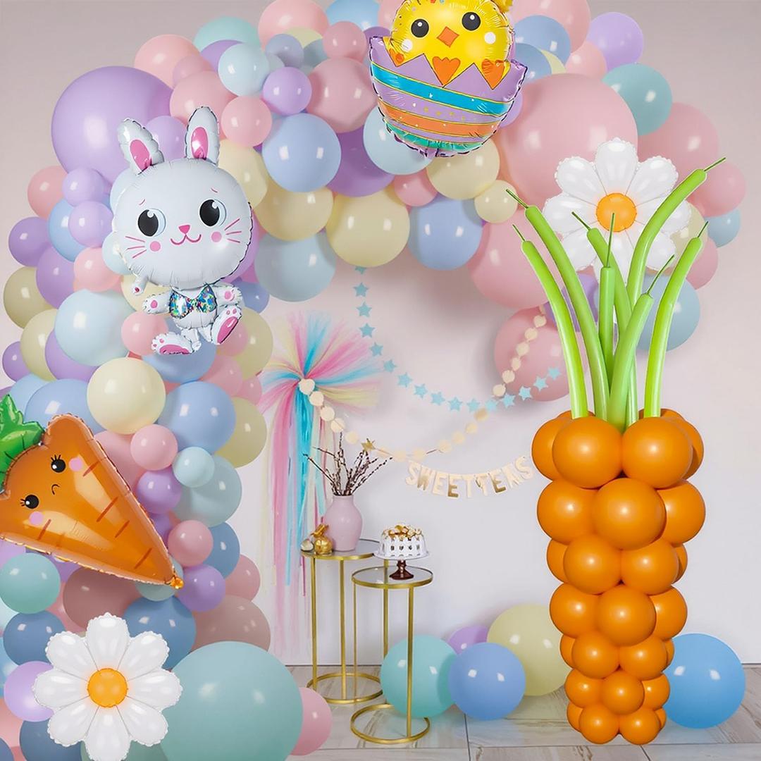 2 x Easter Balloon Arch Garland Kit, 137Pcs Pastel Balloon Arch with Carrot Rabbit Foil Balloons for Easter Party Decorations Girls Birthday Baby Shower Party Decorations