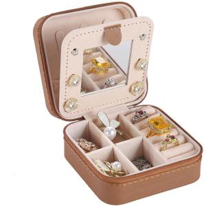 KElofoN Travel jewelry case Travel jewelry box Travel Jewelry Organizer Small Jewelry Organizer Box Gift for Girls Women with Mirror(Coffee)