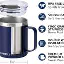 SUNWILL Insulated Coffee Mug with Lid, Travel Tumbler with Handle, 14oz Stainless Steel Cup for Camping, Office, Home, Powder Coated Navy Blue