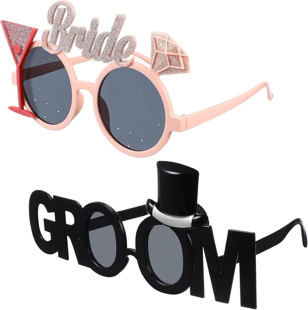 Gadpiparty Bridal Shower Eyewear 2Pcs Plastic Groom Glasses Bride Glasses Bachelor Party Eyeglasses Photo Props Night Bridal Eyeglasses Wedding Hen Party Favors Hen Party Sunglasses