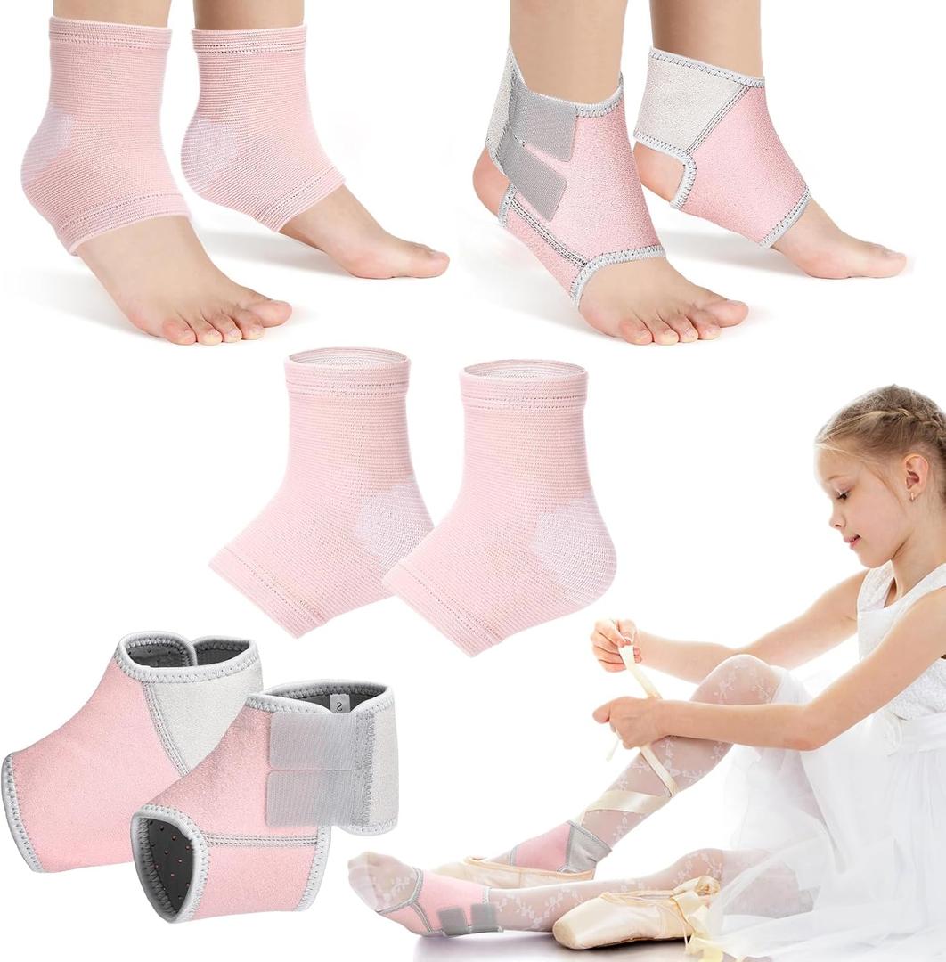 Tarpop 2 Pairs Kids Ankle Brace Set Foot Support Stabilizer Wraps Protector Guard Knitted Ankle Sleeve Sock Support Compression Socks for Injury Prevention (Pale Pink, Medium)