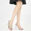 HARENCE Heels for Women Stilettos Sandals: Square Open Toe Strappy High Heeled Ankle Strap Rhinestone Dress Shoes for Wedding Prom Party Bridesmaid (Silver), 40.5