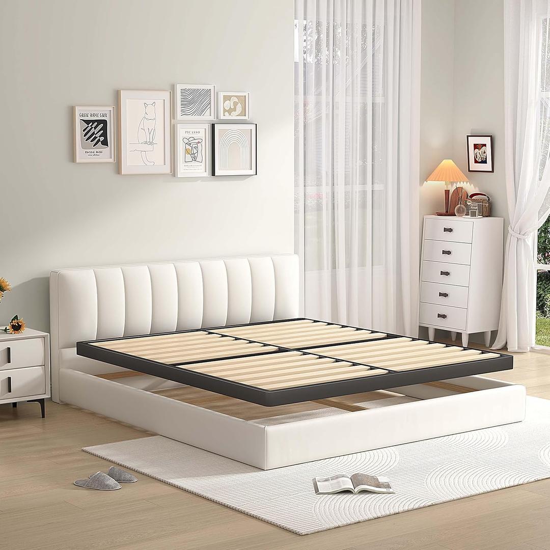 MAF Box Springs King Size 2 Inch, Low Profile King Box Spring with Round Corners, Bunkie Board with Wood Slats Bed Slat Replacement 3500 lbs Black Heavy Duty Metal Mattress Foundation, Easy Assembly