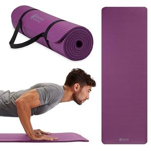 Gaiam Essentials Thick Yoga Mat Fitness & Exercise Mat with Easy-Cinch Carrier Strap, Purple, 72"L X 24"W X 2/5 Inch Thick, 10mm
