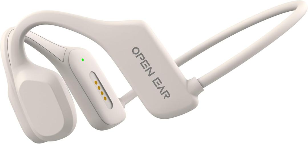 Bone Conduction Headphones,IPX5 Open-Ear Wireless Bluetooth 5.3 Magnetic Charging with Mic, 6Hr Playtime, Waterproof Sweatproof Earphones for Sports, Running, Gym, Hiking, Cycling - White